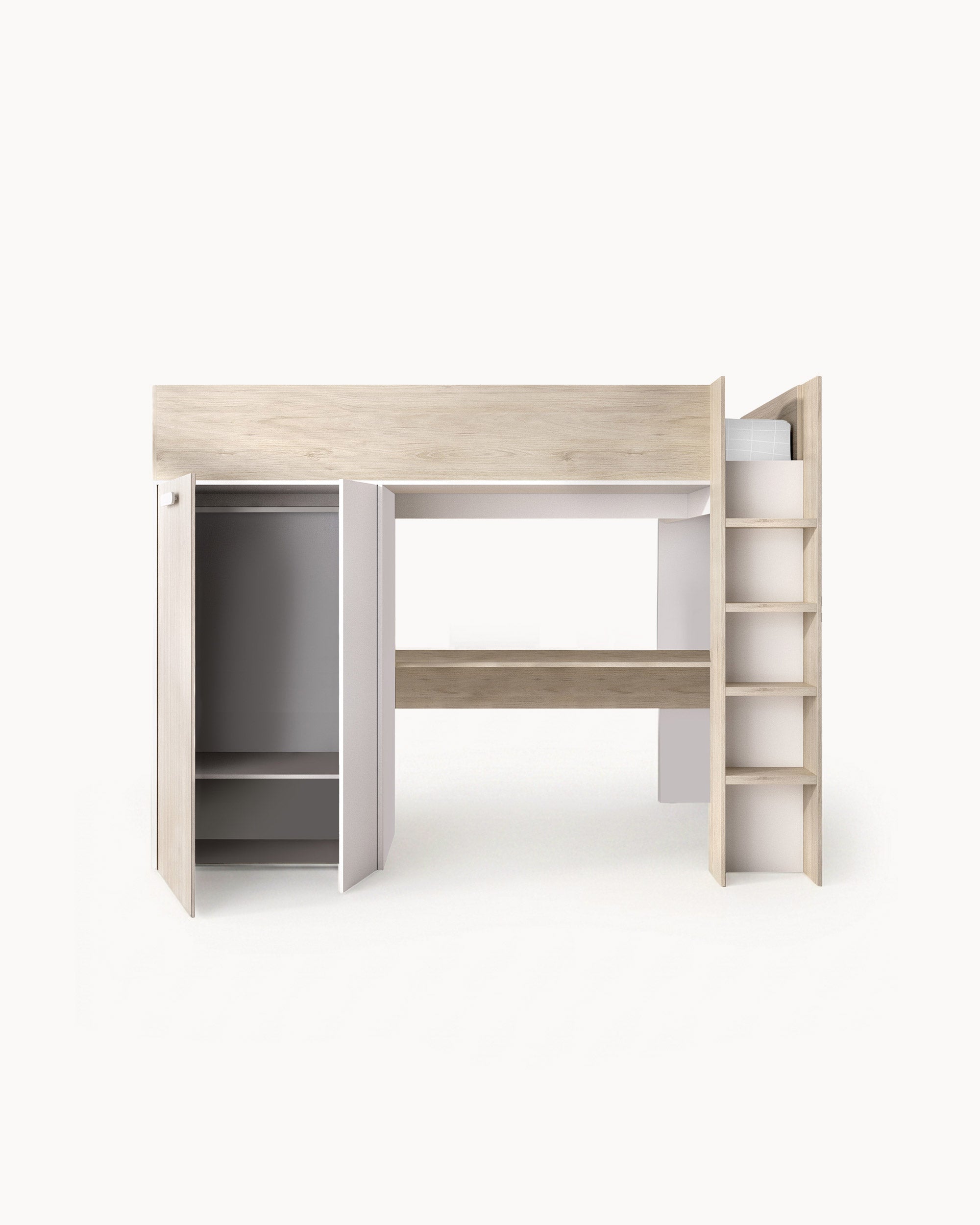 GASPAR reversible high sleeper bed with desk and wardrobe
