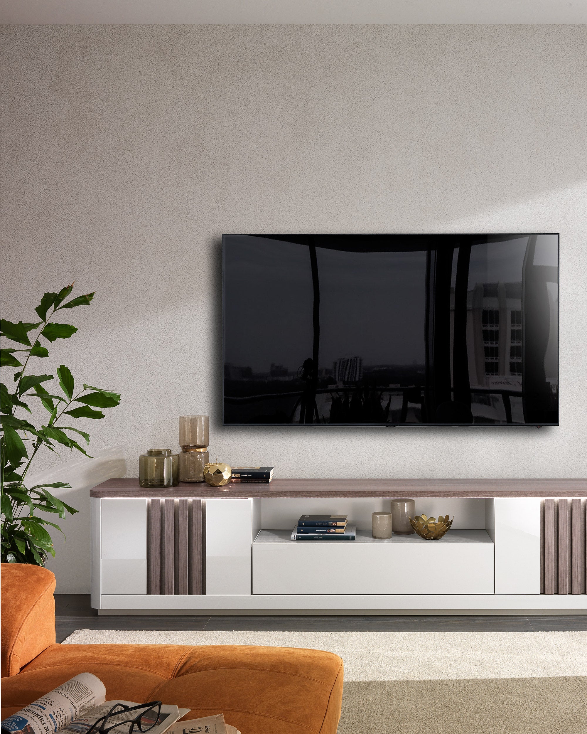 PESARO TV unit with LED, 2 doors and 1 drawer (210cm)
