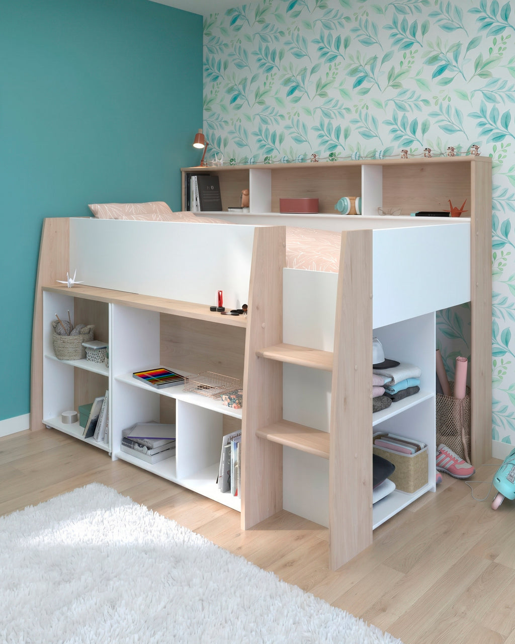 Cama alta LUCAS com secretária extensível