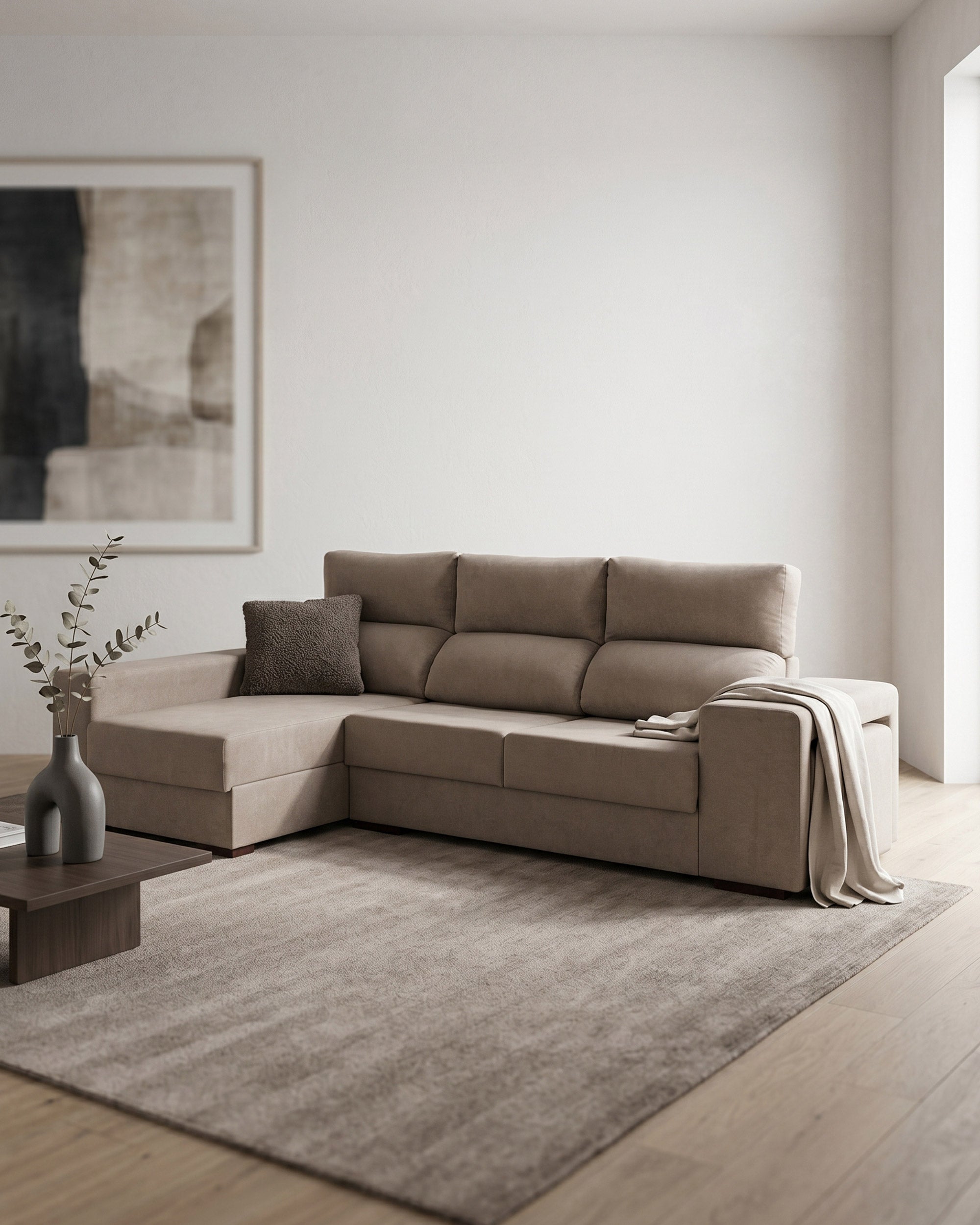 MARBELLA chaise longue sofa with storage and pouffes