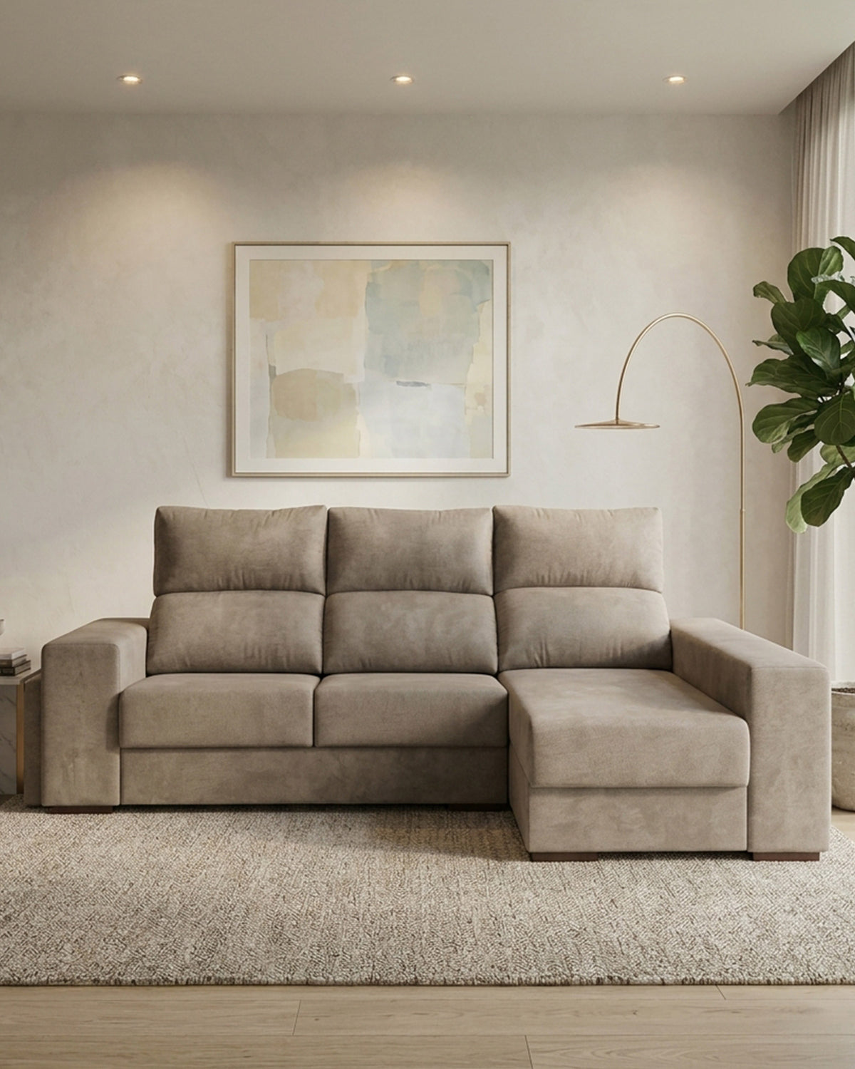 Sofá chaise longue MARBELLA com baú e puffs