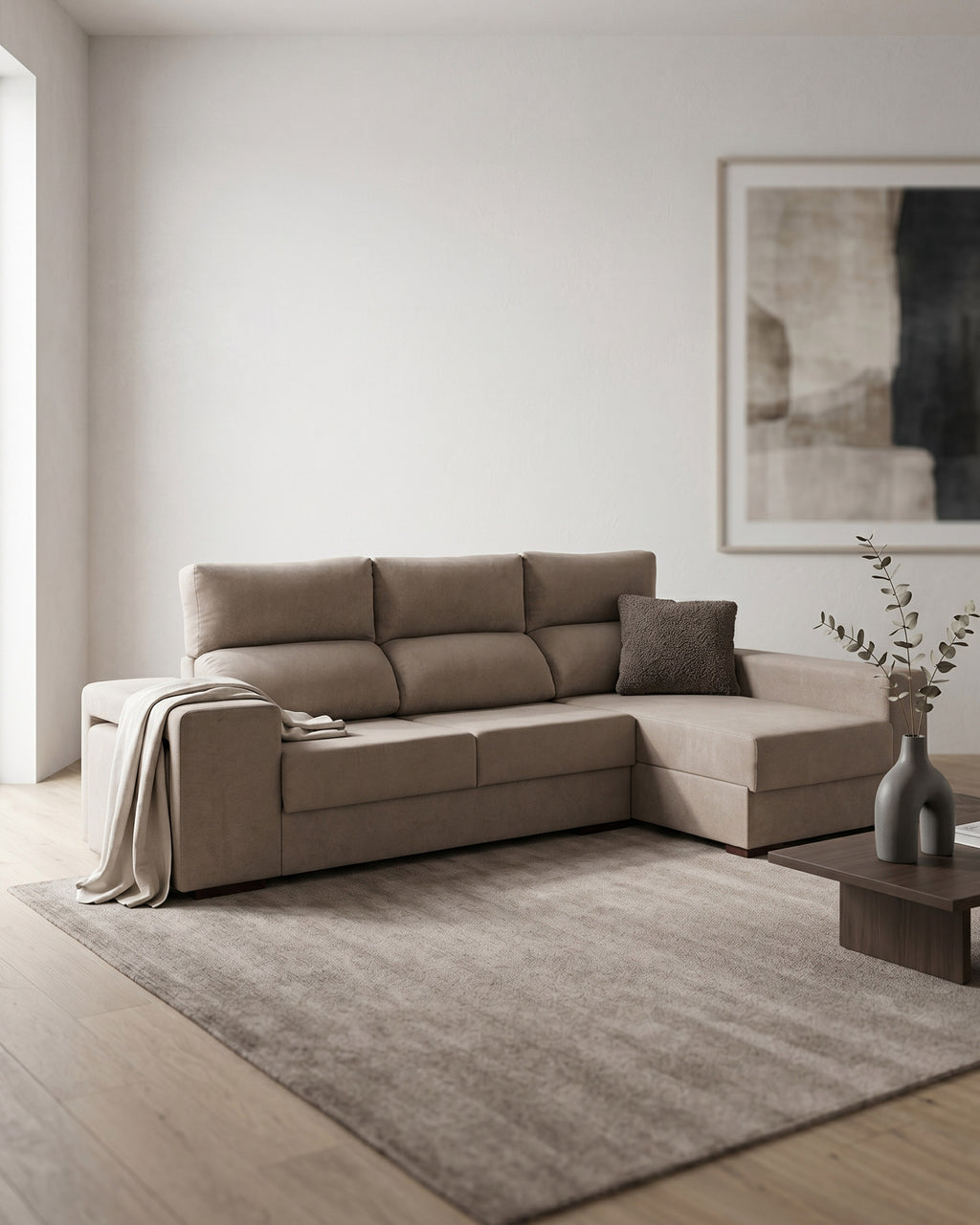 Sofá chaise longue MARBELLA con arcón y pufs