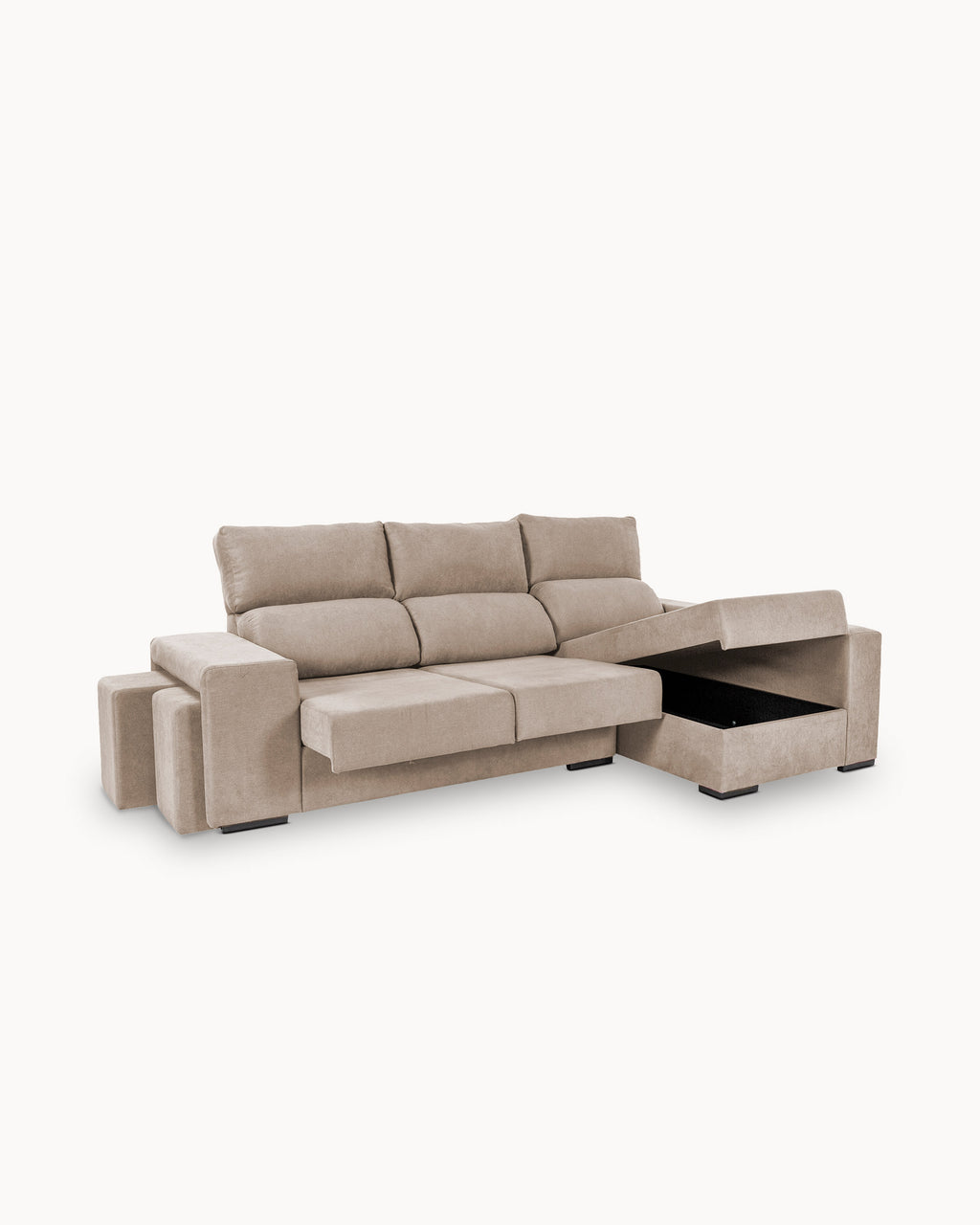 Sofá chaise longue MARBELLA com baú e puffs