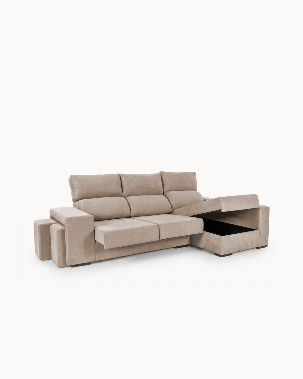 Sofá chaise longue MARBELLA con arcón y pufs
