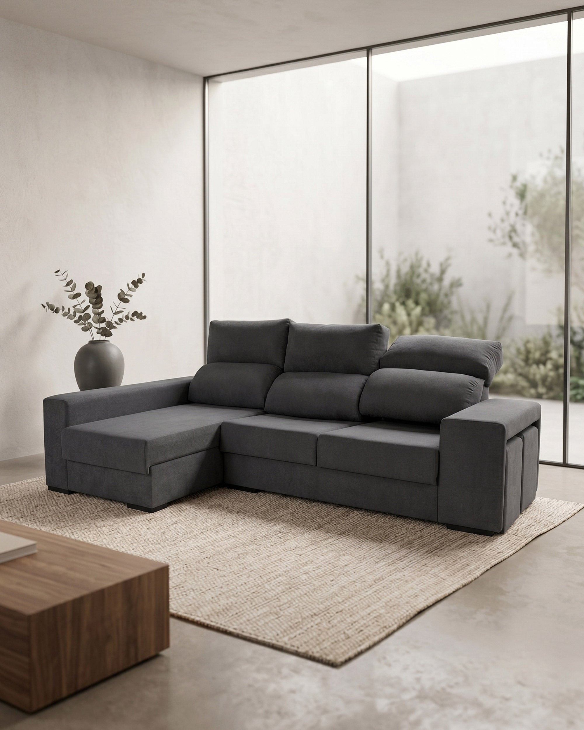 MARBELLA chaise longue sofa with storage and pouffes