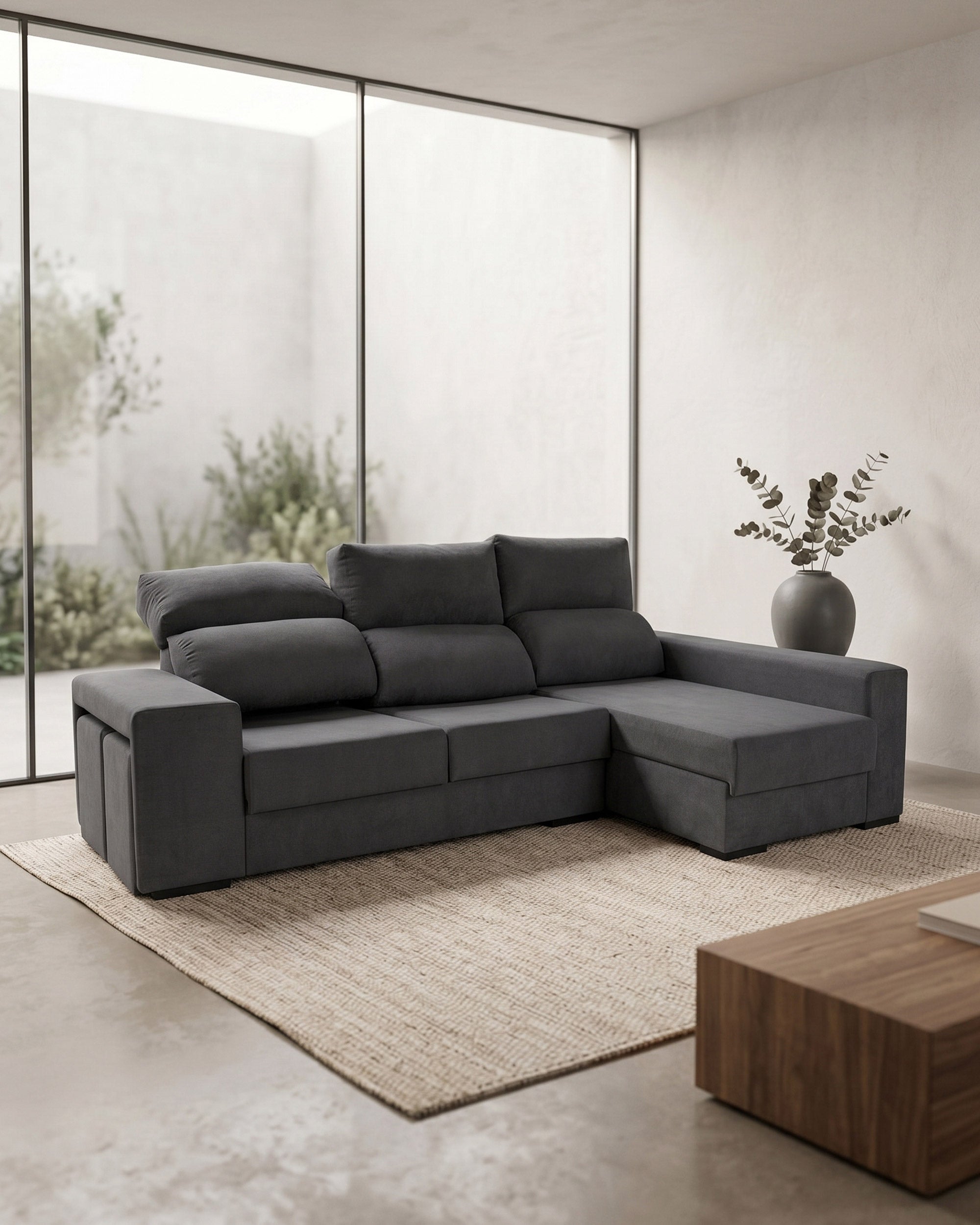 MARBELLA chaise longue sofa with storage and pouffes