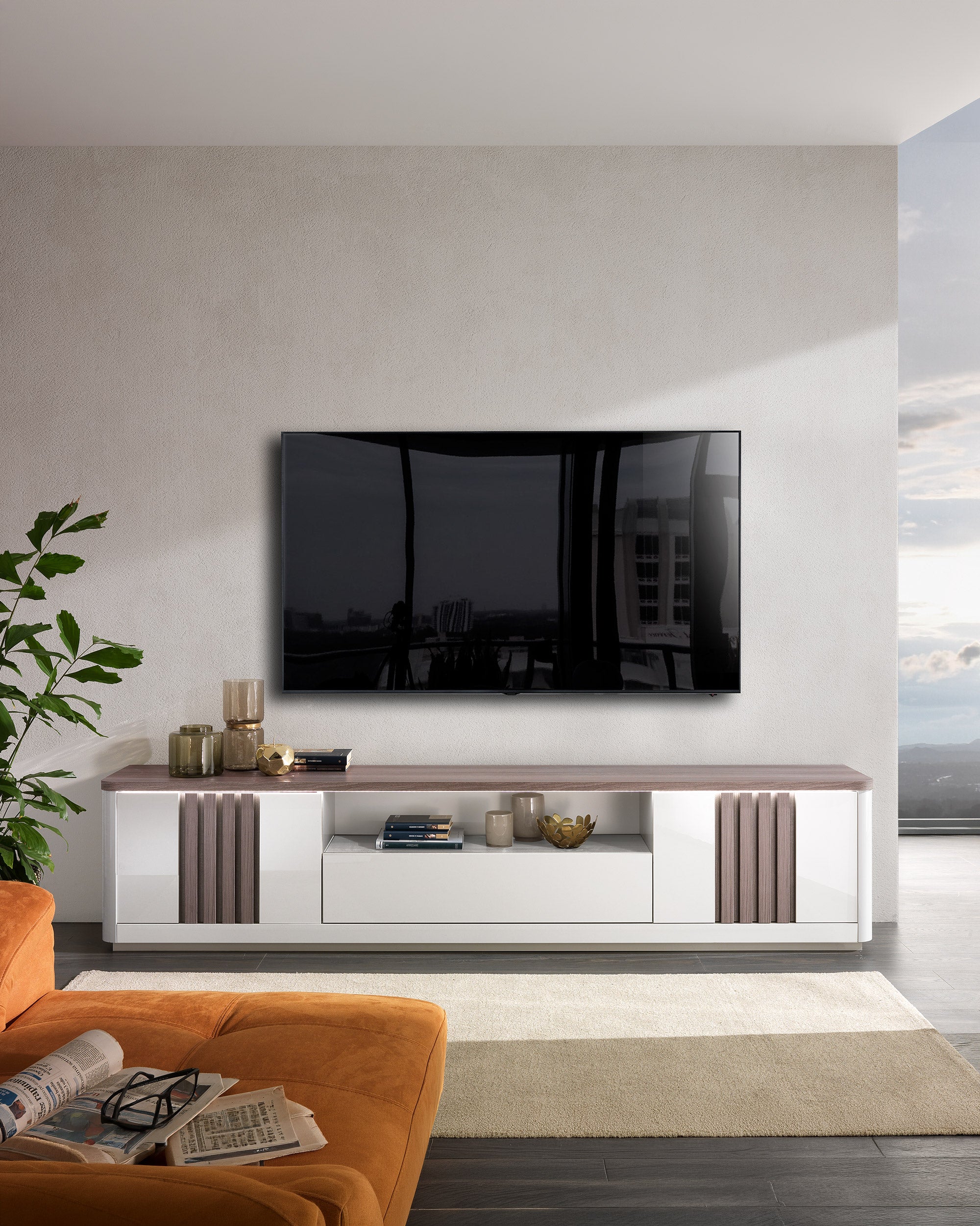 PESARO TV cabinet with LED, 2 doors and 1 drawer (250cm)