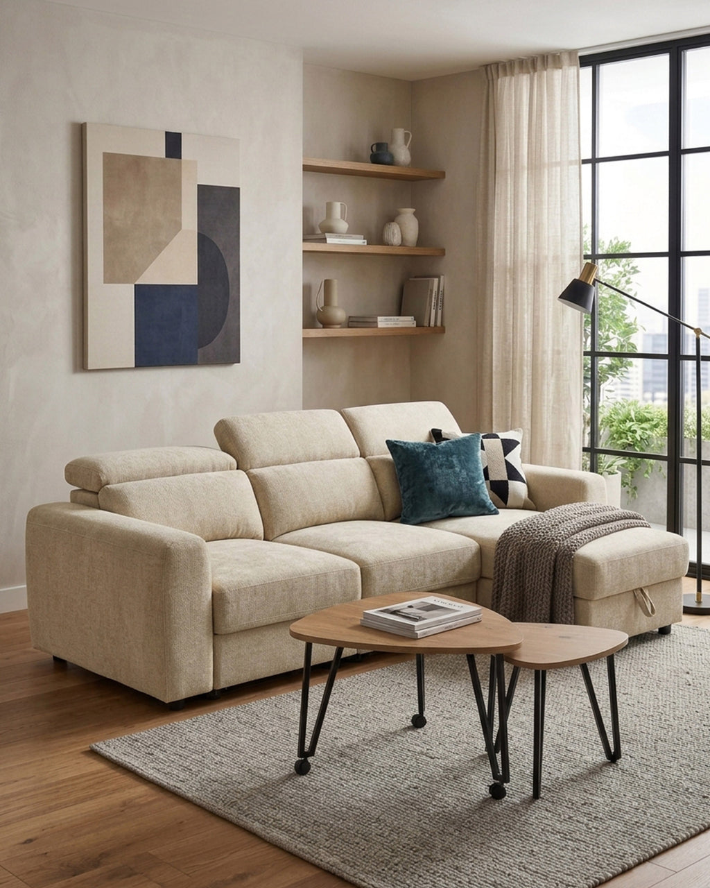 Sofá chaise longue PALAMA II com cama e baú