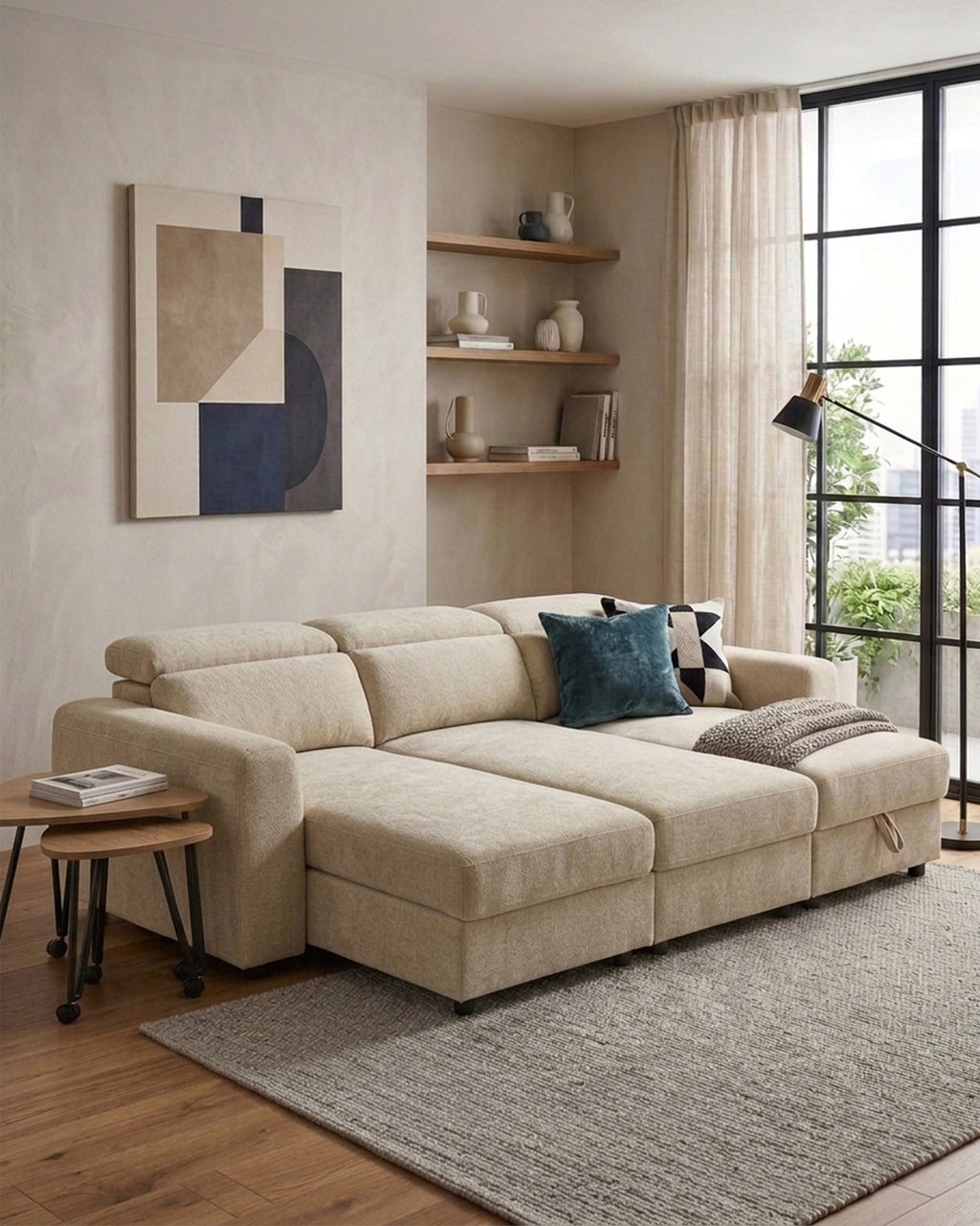 Sofá chaise longue PALAMA II com cama e baú