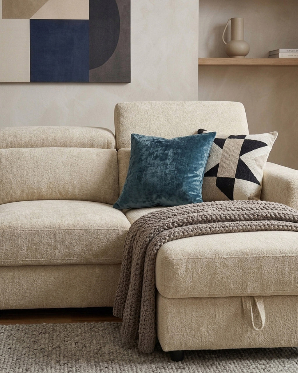Sofá chaise longue PALAMA II com cama e baú