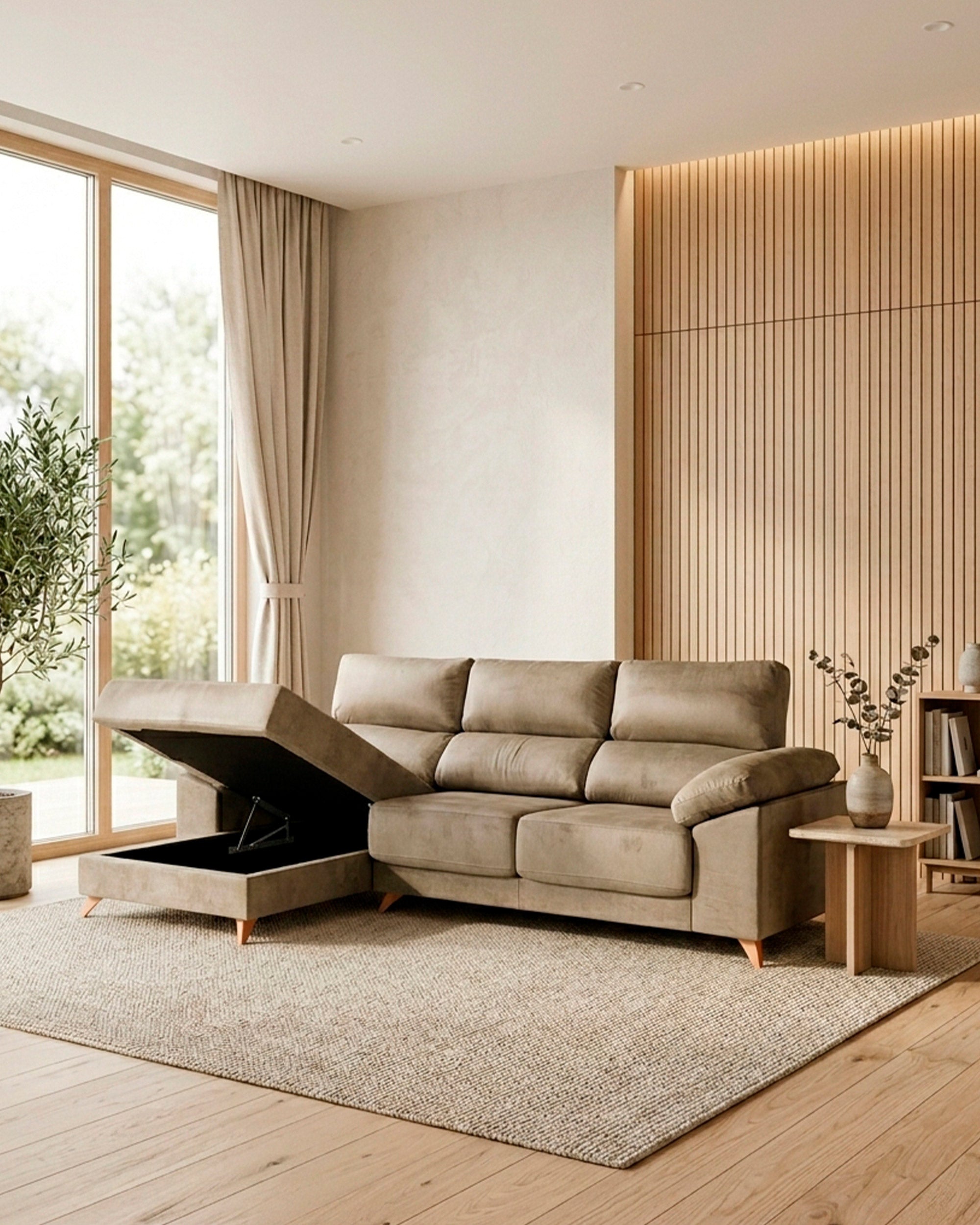 MERIDA chaise longue sofa with storage