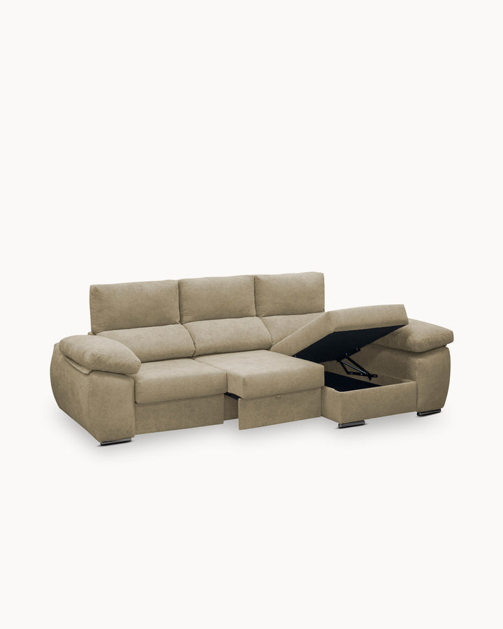 Sofá chaise longue PAMELA com cama e baú
