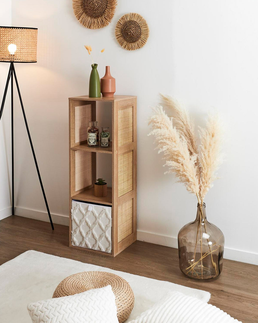 Estante BALI em rattan e com 3 cubos