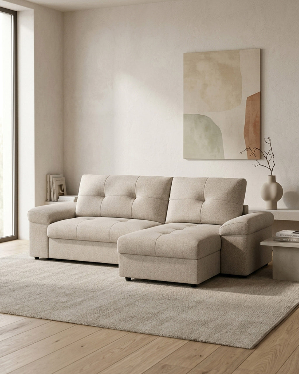 Sofá chaise longue reversível CARLOS com cama e baú