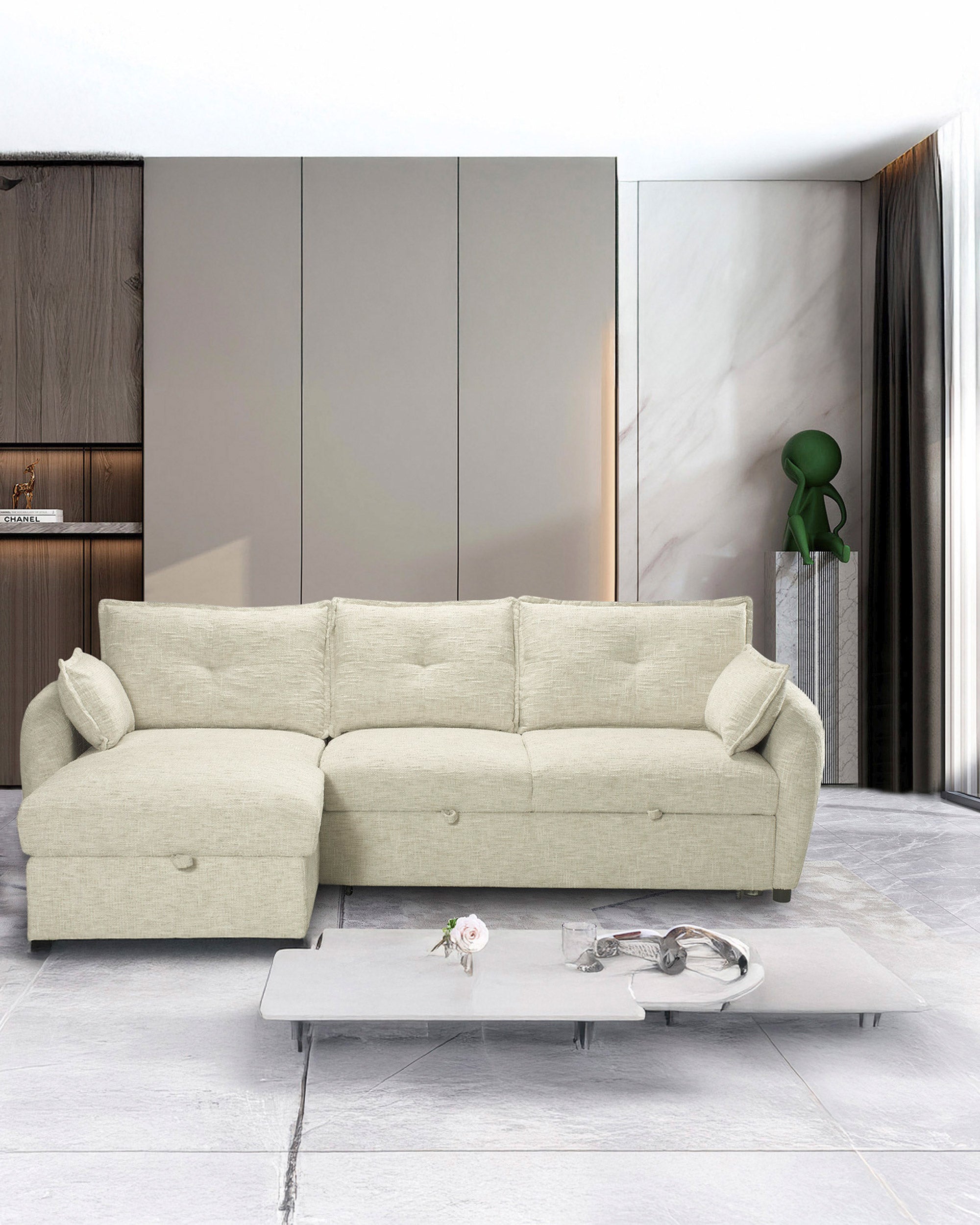 ISADORA chaise longue sofa with bed and storage