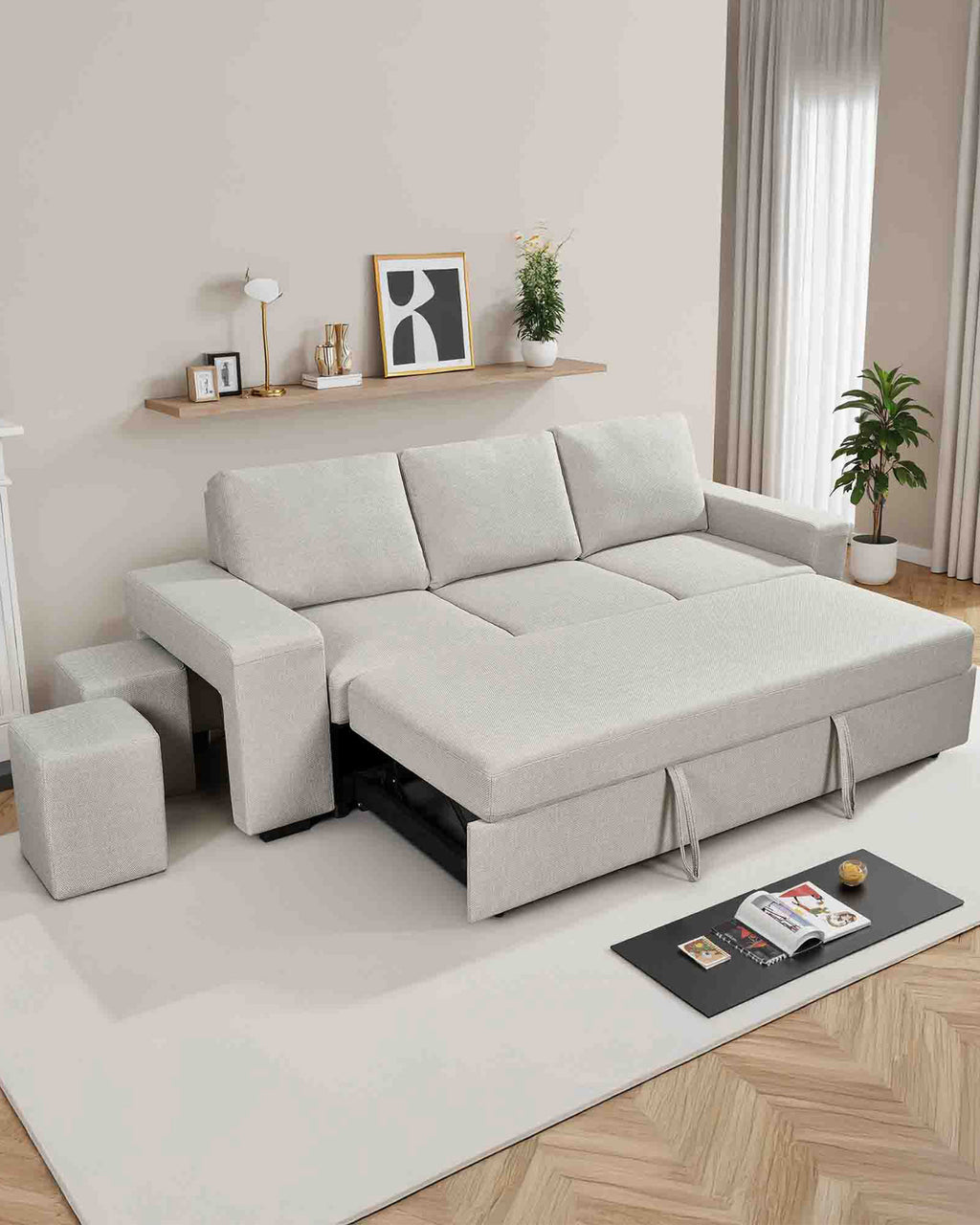 Sofá 3 plazas SUSAN II con cama y pufs