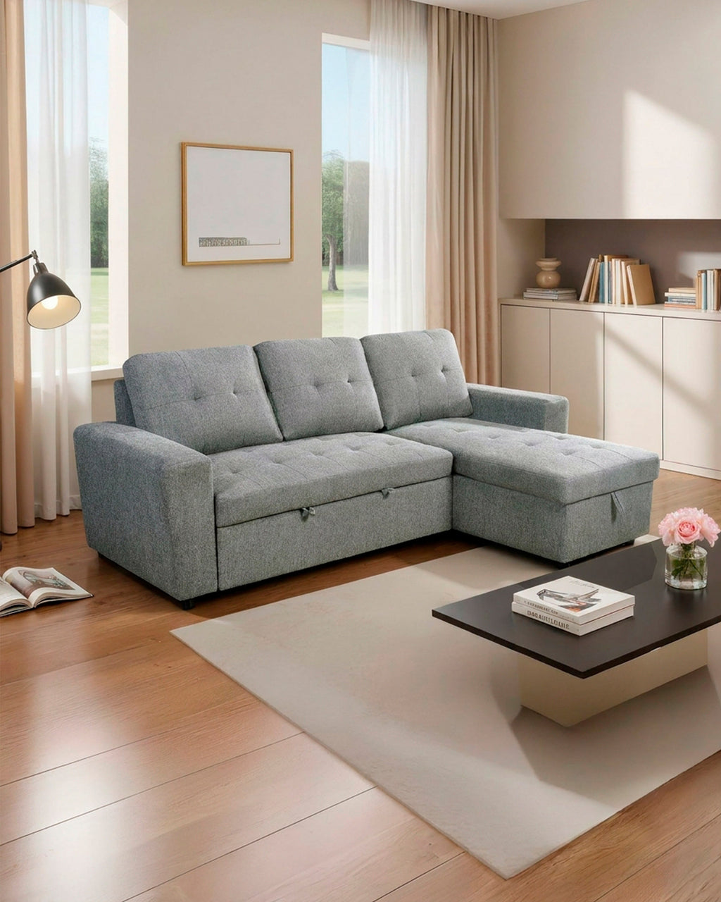 Sofá chaise longue reversível FABIANA III com cama e baú