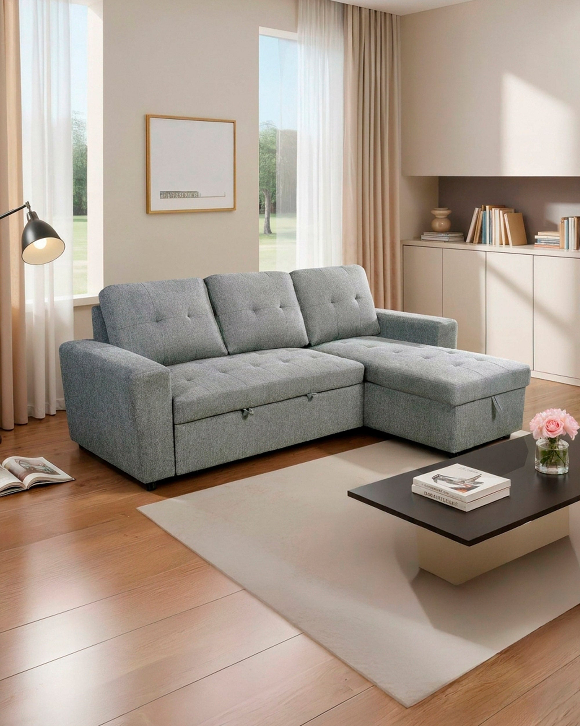 Sofá chaise longue reversível FABIANA III com cama e baú