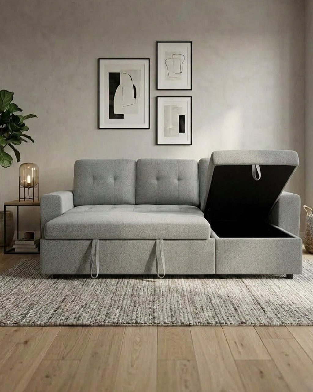 Sofá chaise longue reversível FABIANA III com cama e baú