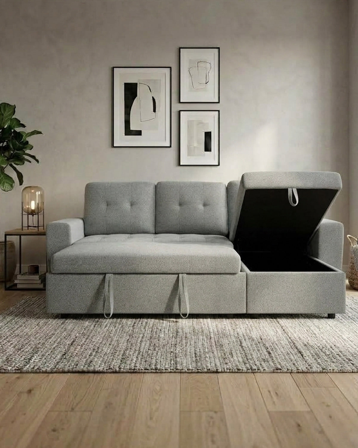 Sofá chaise longue reversível FABIANA III com cama e baú