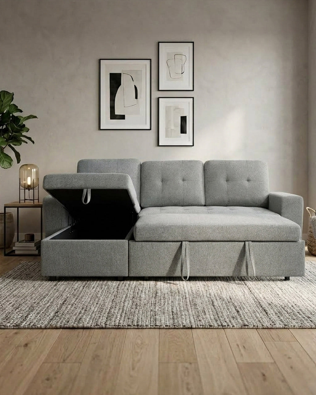 Sofá chaise longue reversível FABIANA III com cama e baú