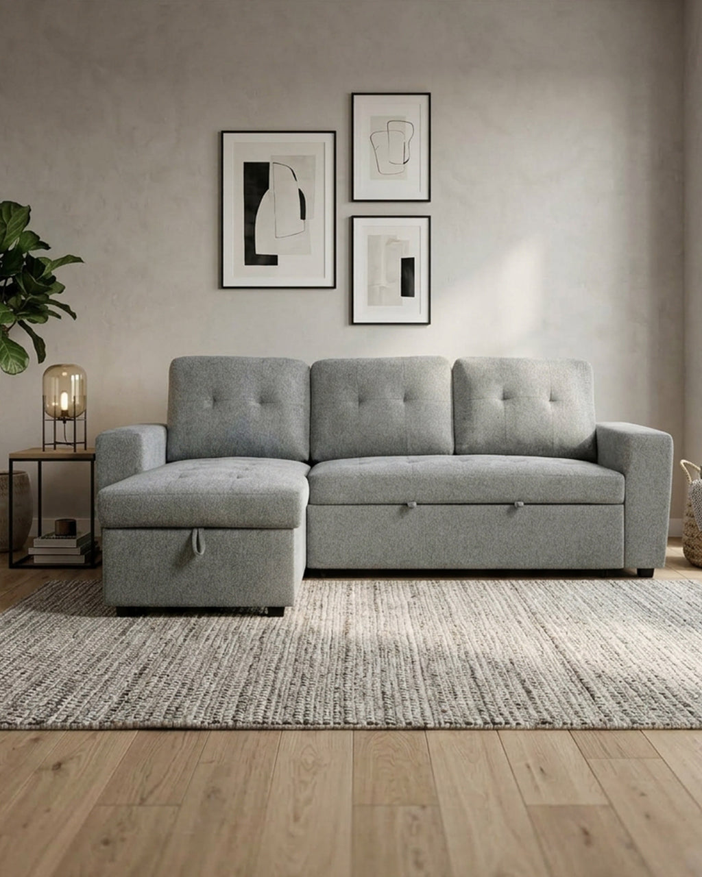 Sofá chaise longue reversível FABIANA III com cama e baú