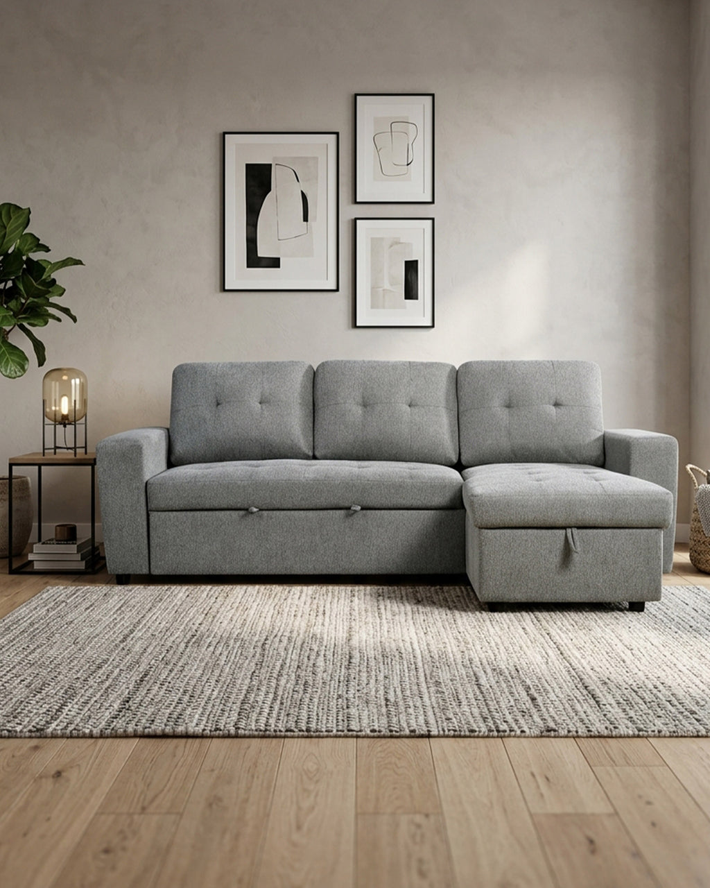 Sofá chaise longue reversível FABIANA III com cama e baú