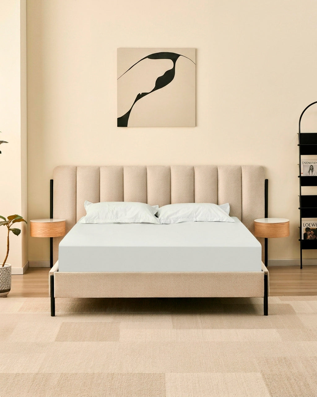 Cama de casal QUEENIE com 2 mesas de cabeceira