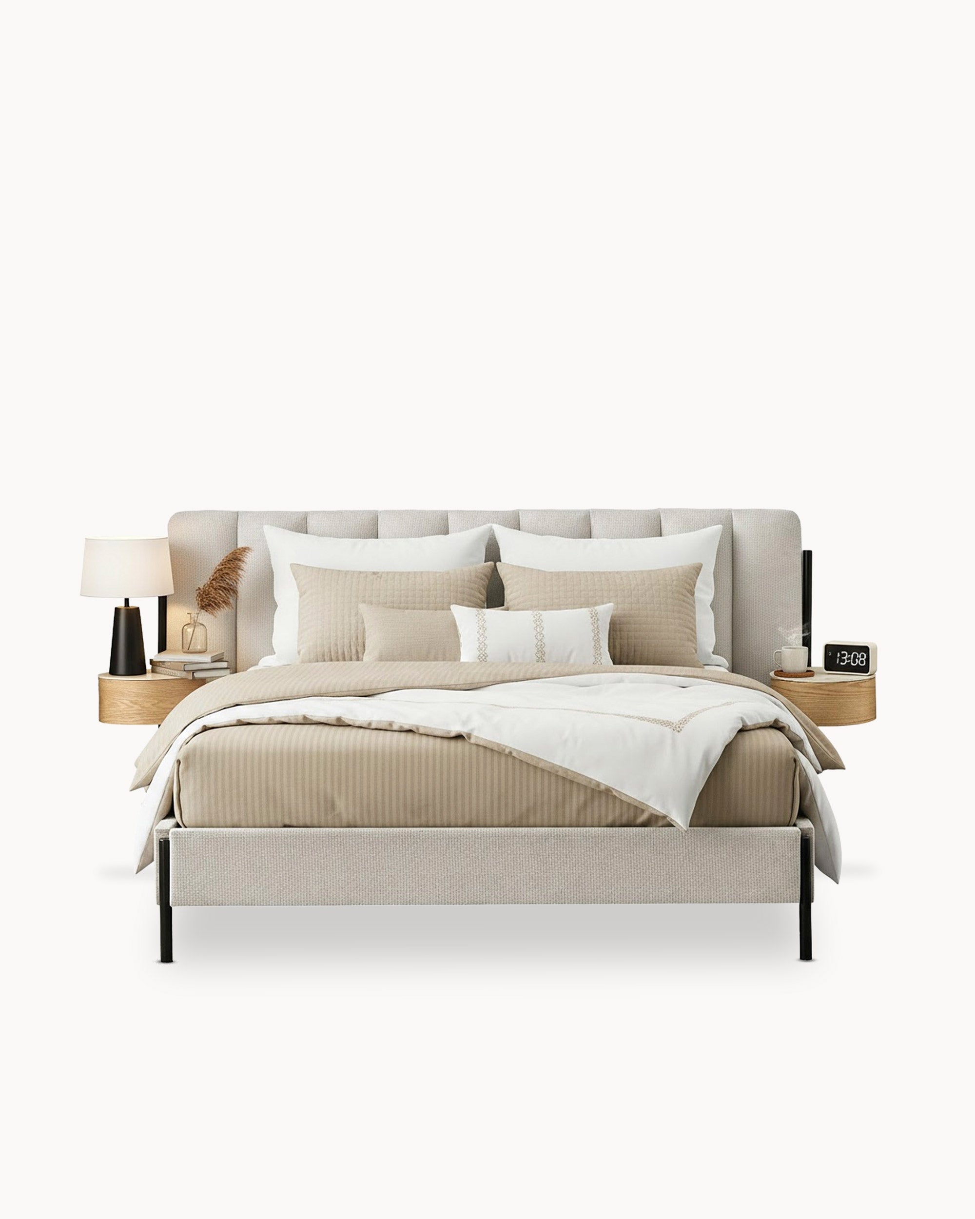 Cama de casal QUEENIE com 2 mesas de cabeceira