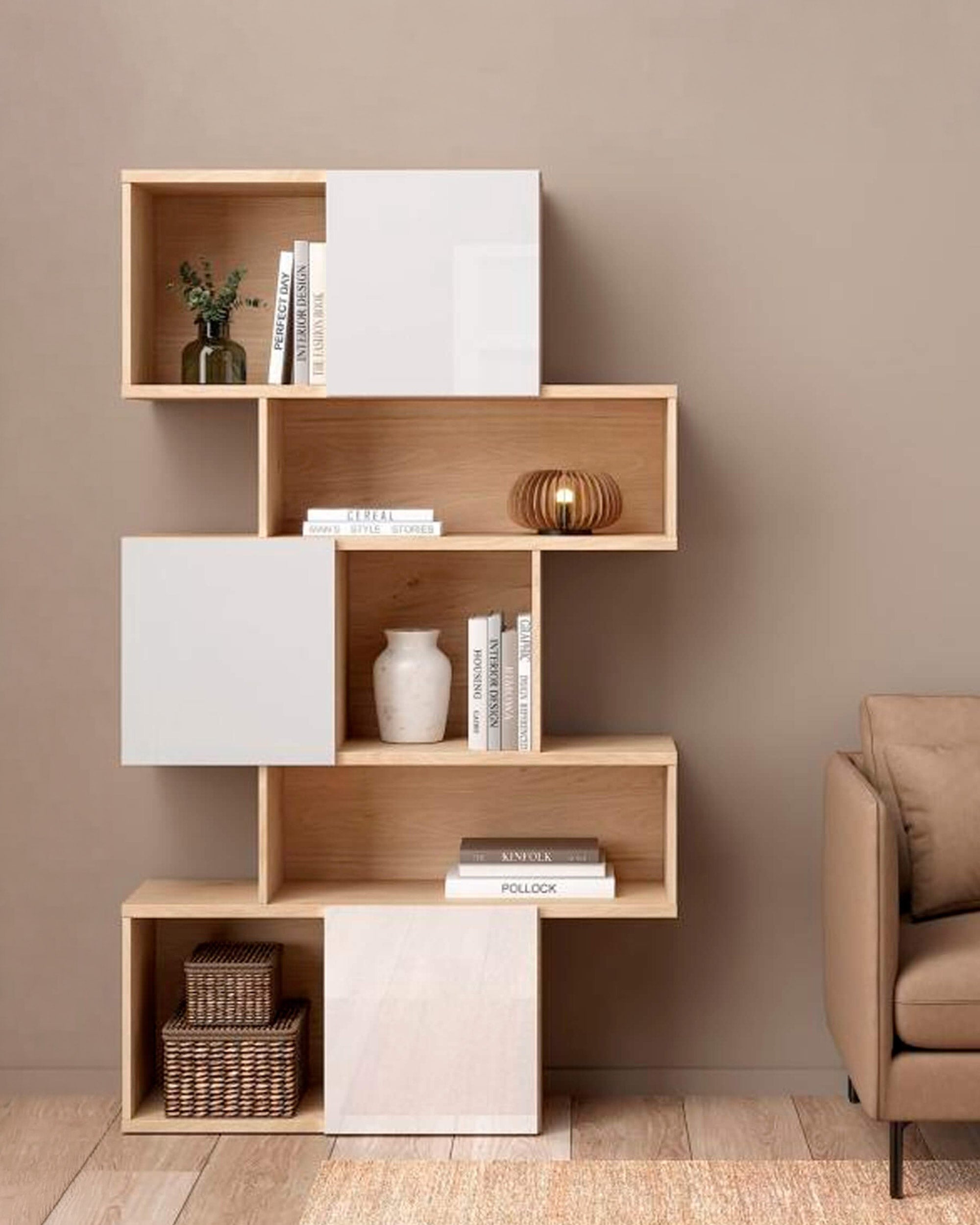 Peneda Bookcase with 3 Sliding Doors and 4 Shelves
