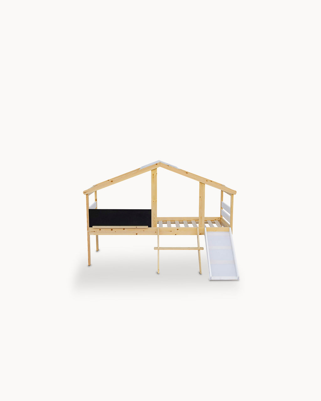 Cama alta infantil SLIDER com escorrega e quadro de lousa