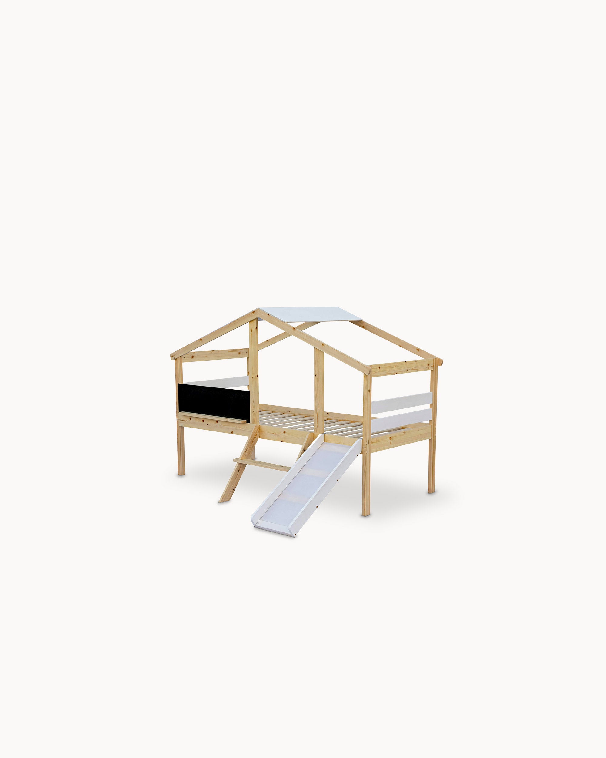 Cama alta infantil SLIDER com escorrega e quadro de lousa