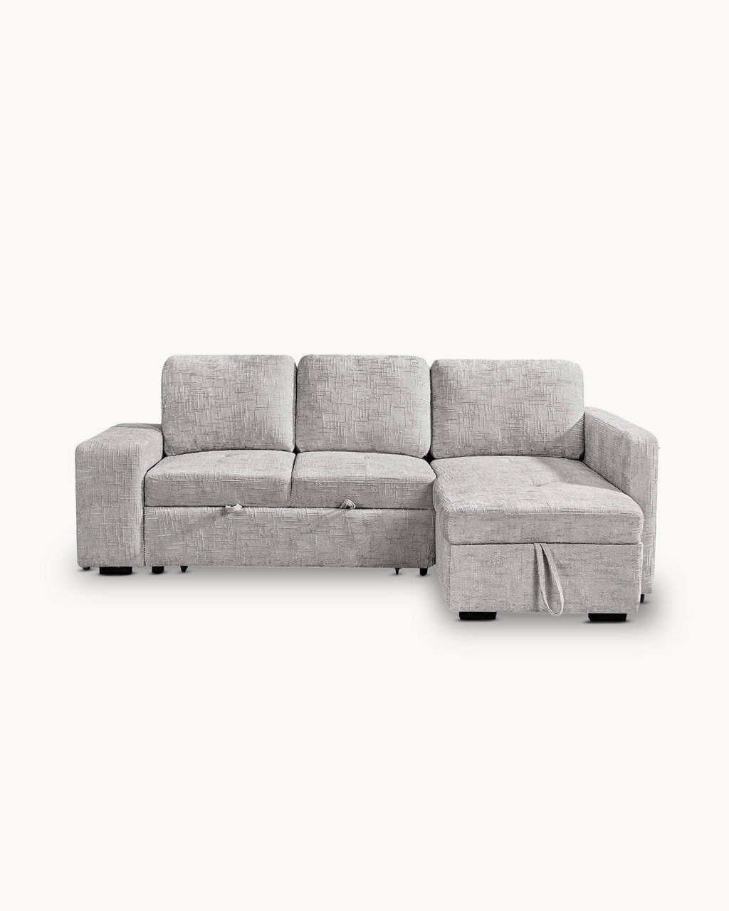 Sofá chaise longue STACY II com cama, baú e puffs