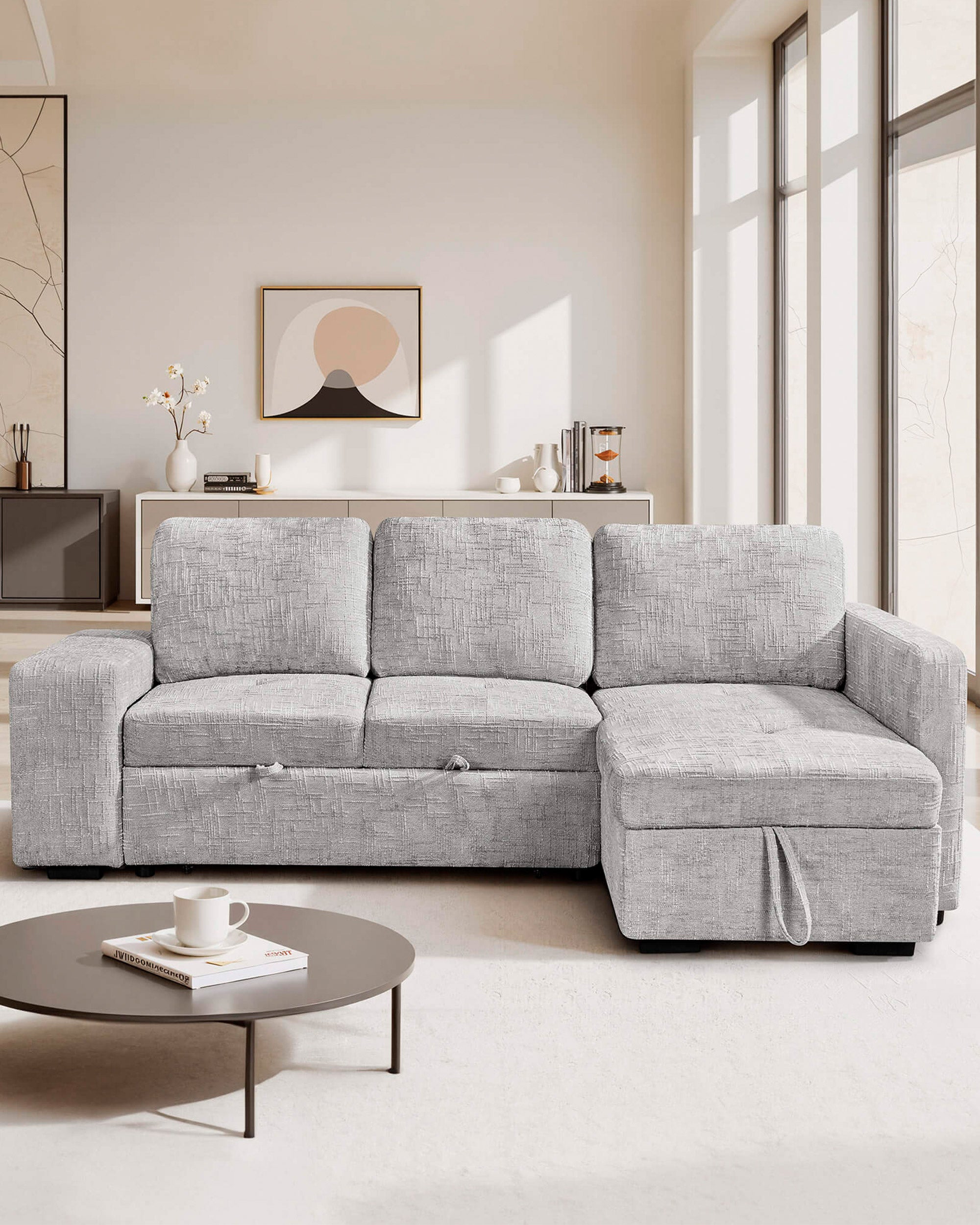 STACY II chaise longue sofa with bed, storage and ottomans