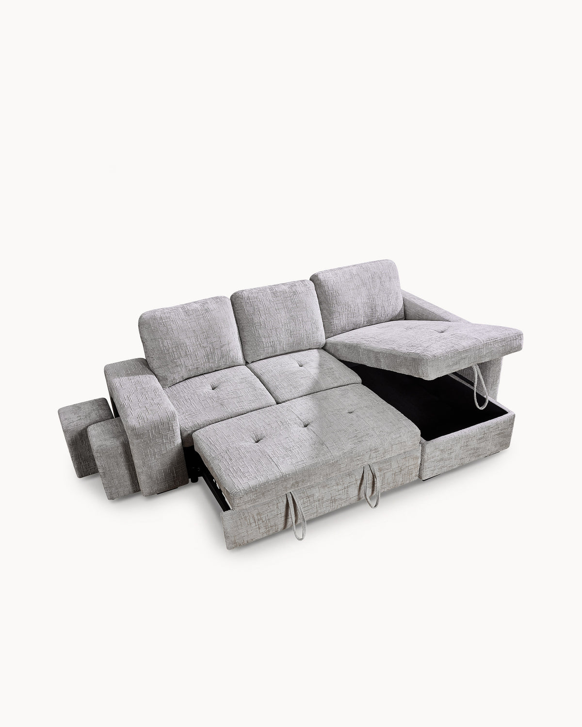 STACY II chaise longue sofa with bed, storage and ottomans