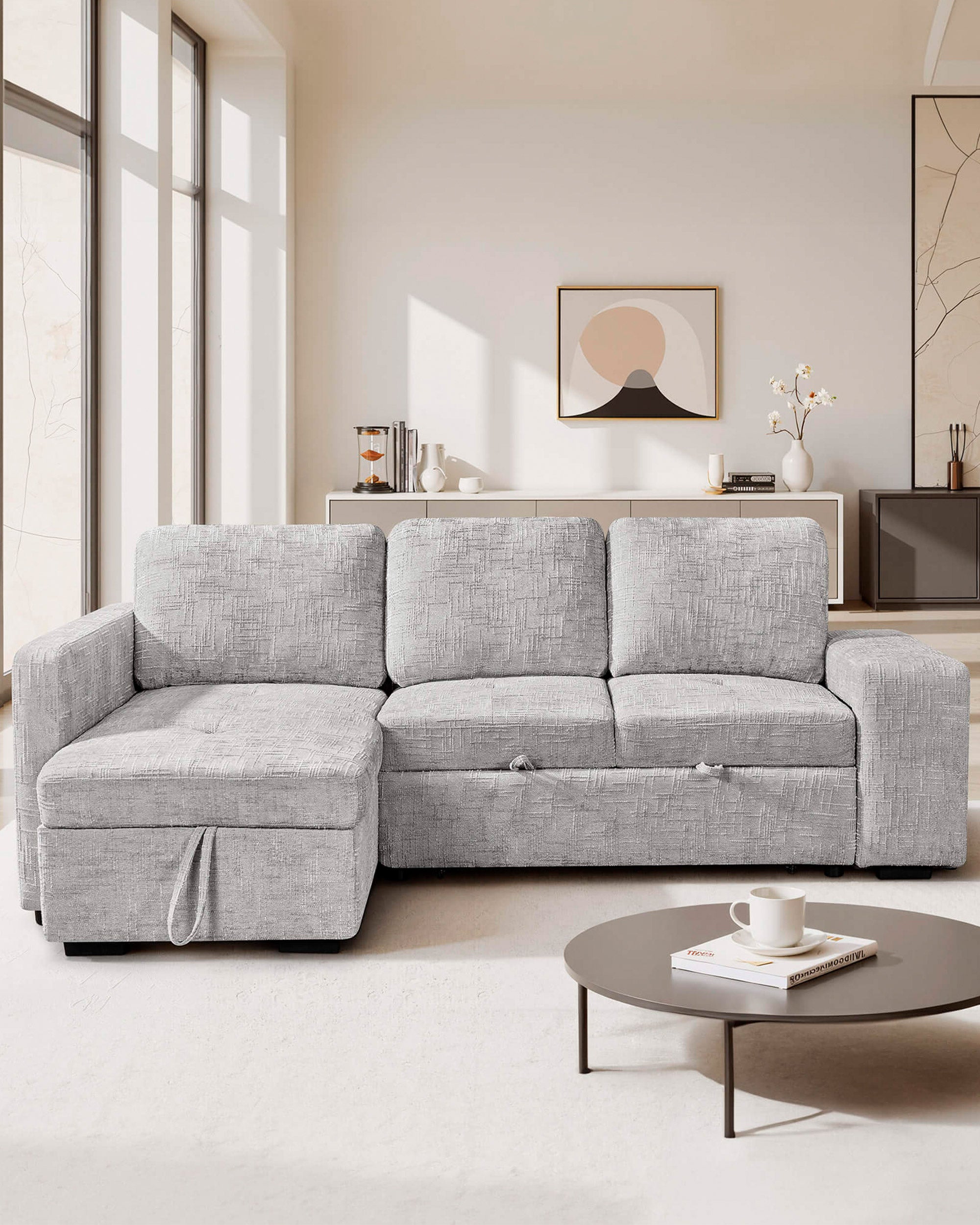 STACY II chaise longue sofa with bed, storage and ottomans