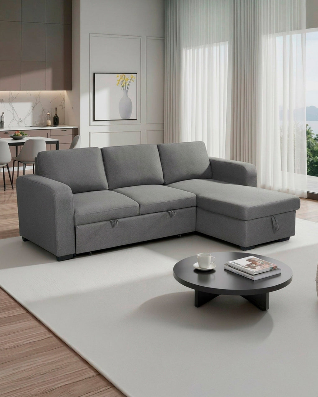 Sofá chaise longue MANHATTAN com cama e baú