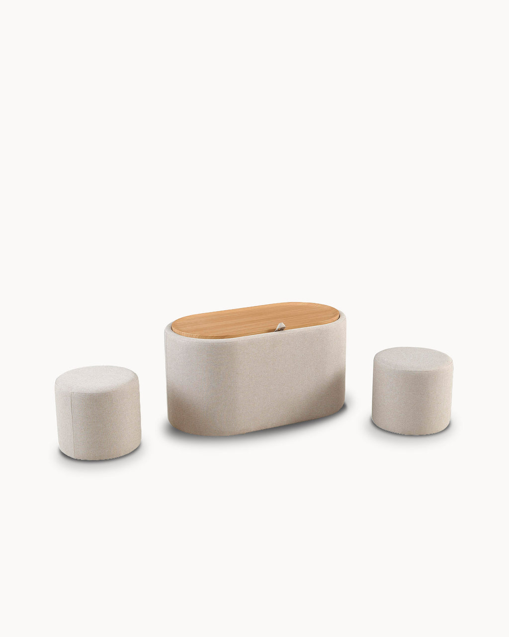 Mesa de centro DERRY com 2 puffs e baú
