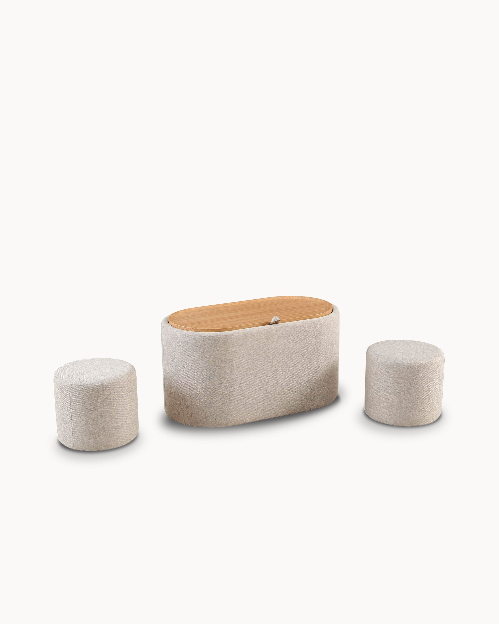 Mesa de centro DERRY com 2 puffs e baú