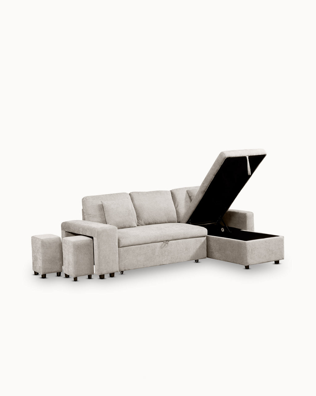 TOPAZIO reversible chaise longue sofa with bed, storage and pouffes