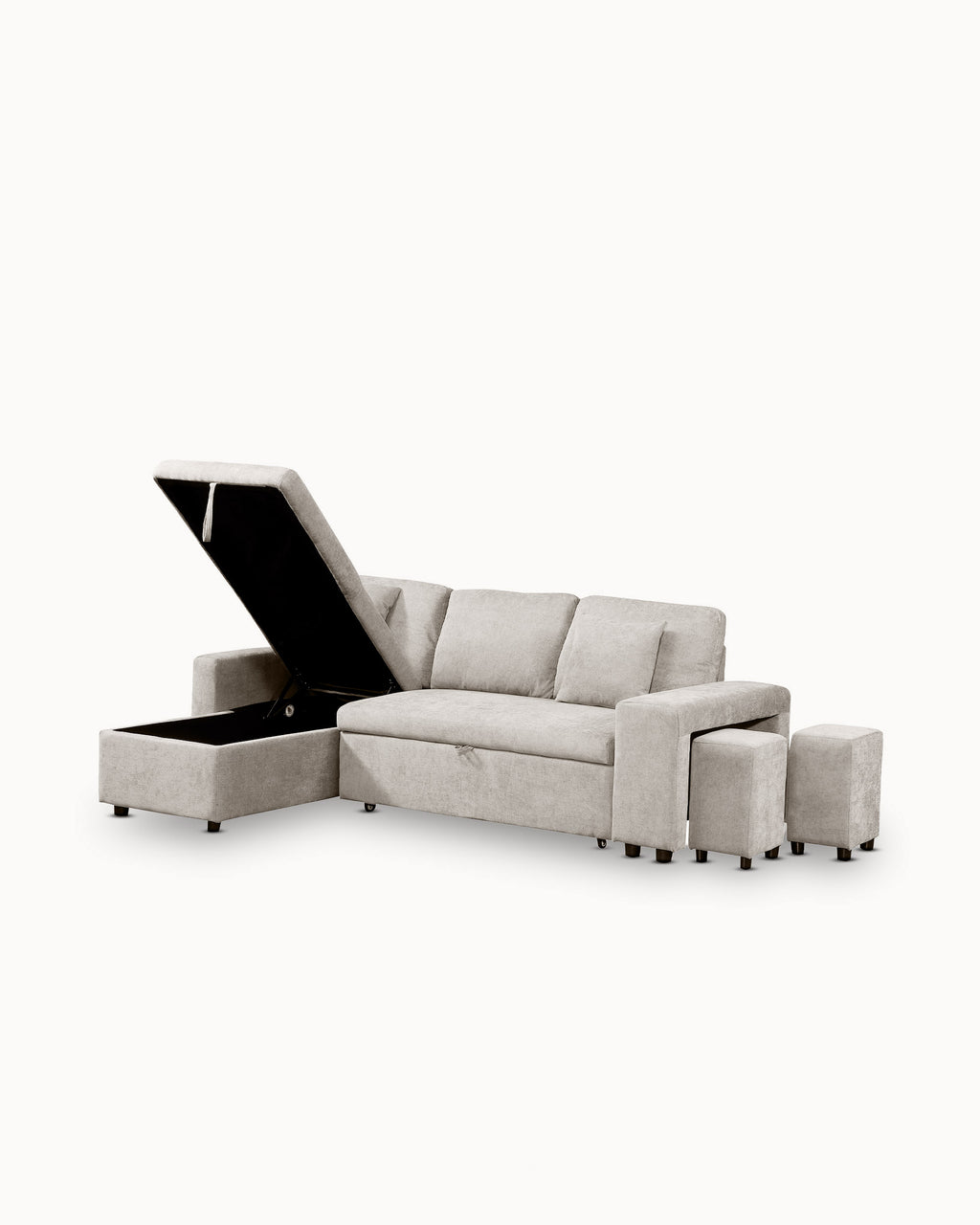 TOPAZIO reversible chaise longue sofa with bed, storage and pouffes