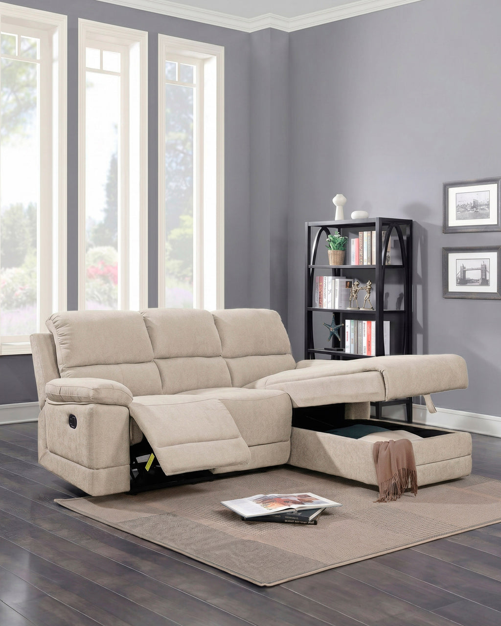 LEON manual recline chaise longue sofa