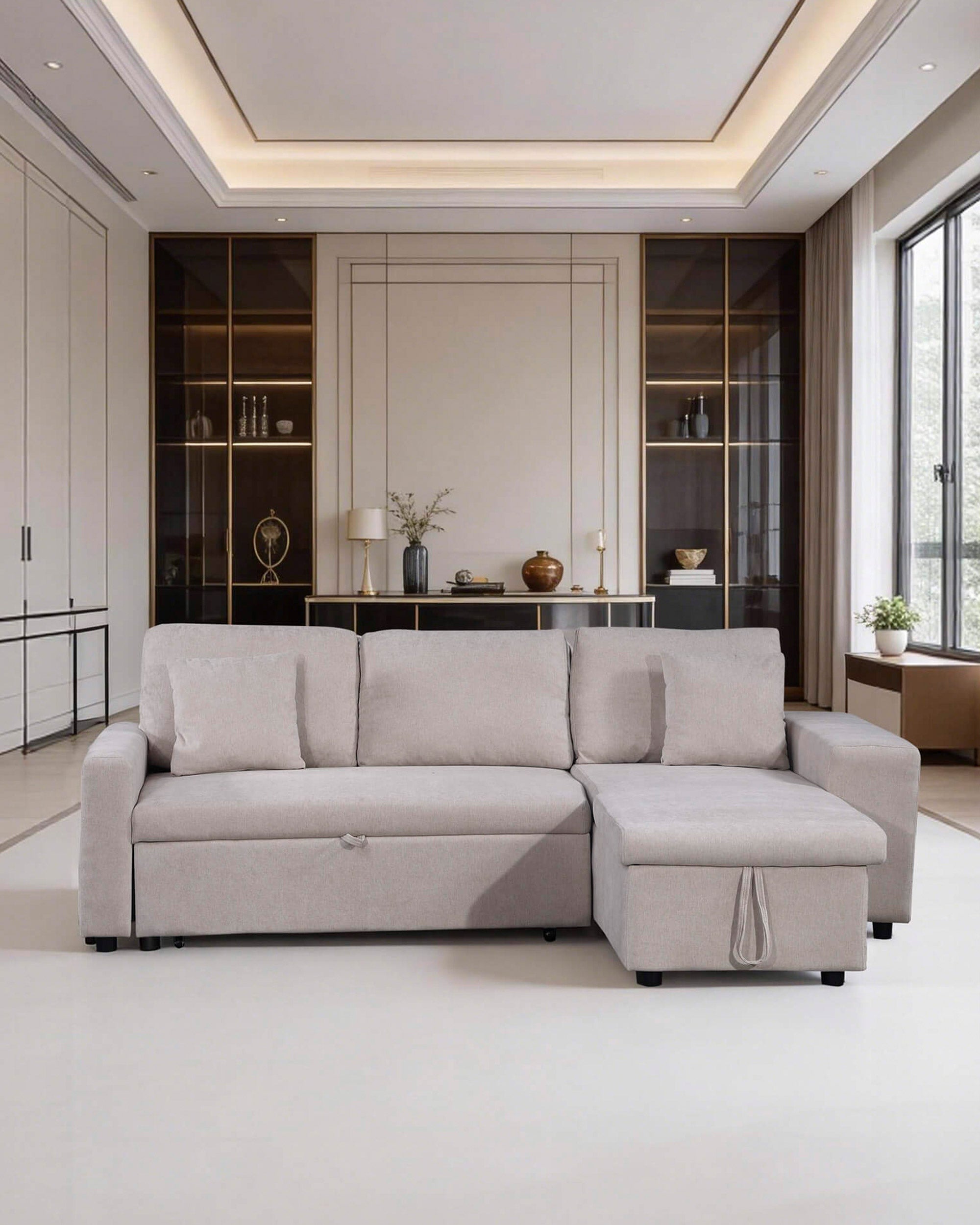 TOPAZIO reversible chaise longue sofa with bed, storage and pouffes