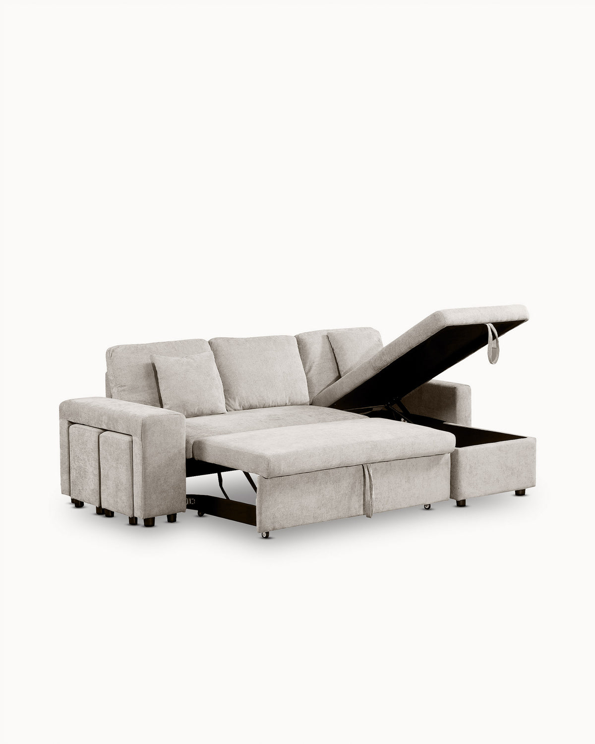 TOPAZIO reversible chaise longue sofa with bed, storage and pouffes