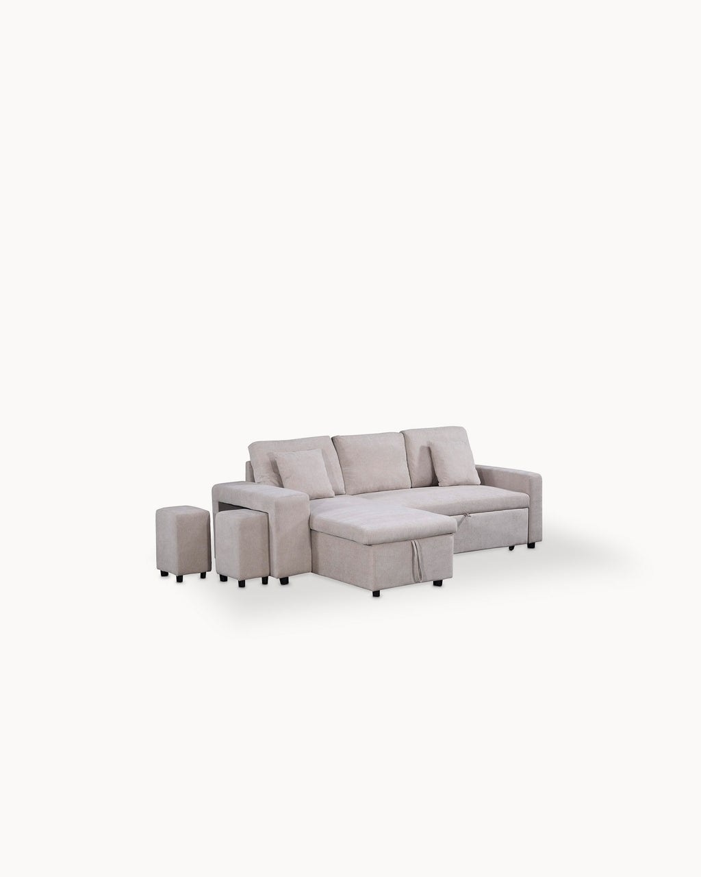 TOPAZIO reversible chaise longue sofa with bed, storage and pouffes