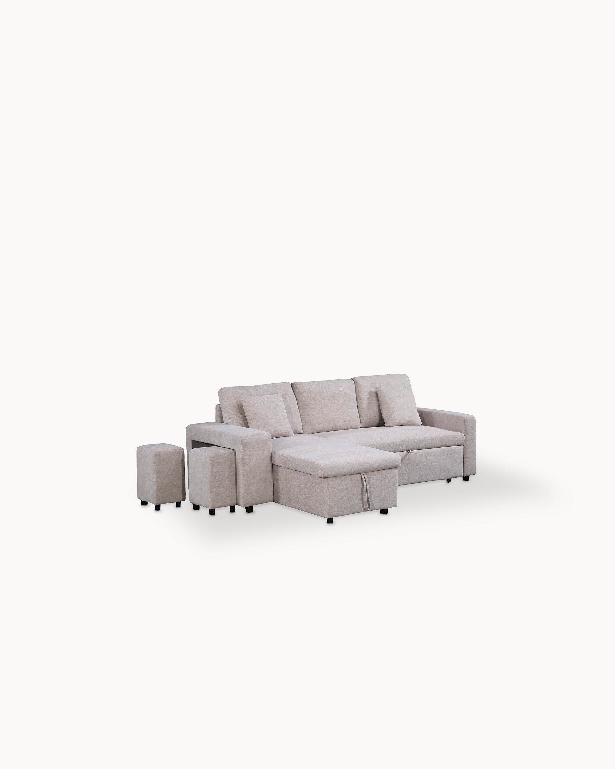 TOPAZIO reversible chaise longue sofa with bed, storage and pouffes