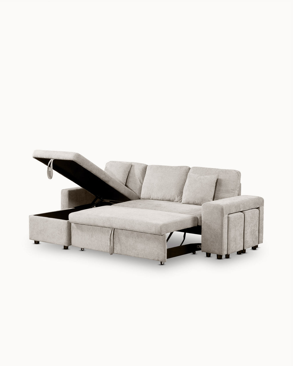 TOPAZIO reversible chaise longue sofa with bed, storage and pouffes