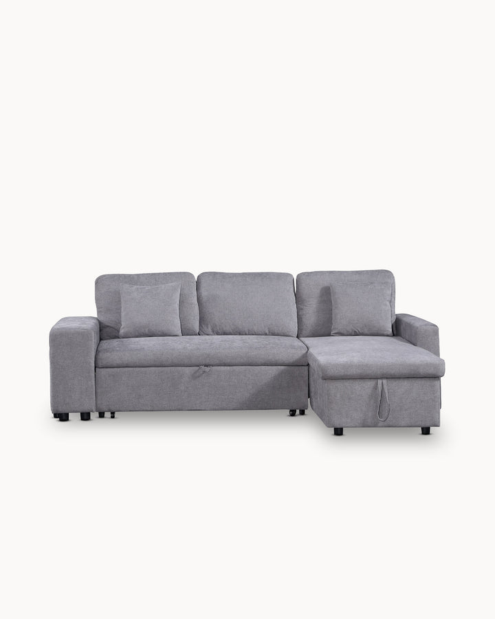 Sofá chaiselongue reversible TOPAZIO con cama, arcón y pufs