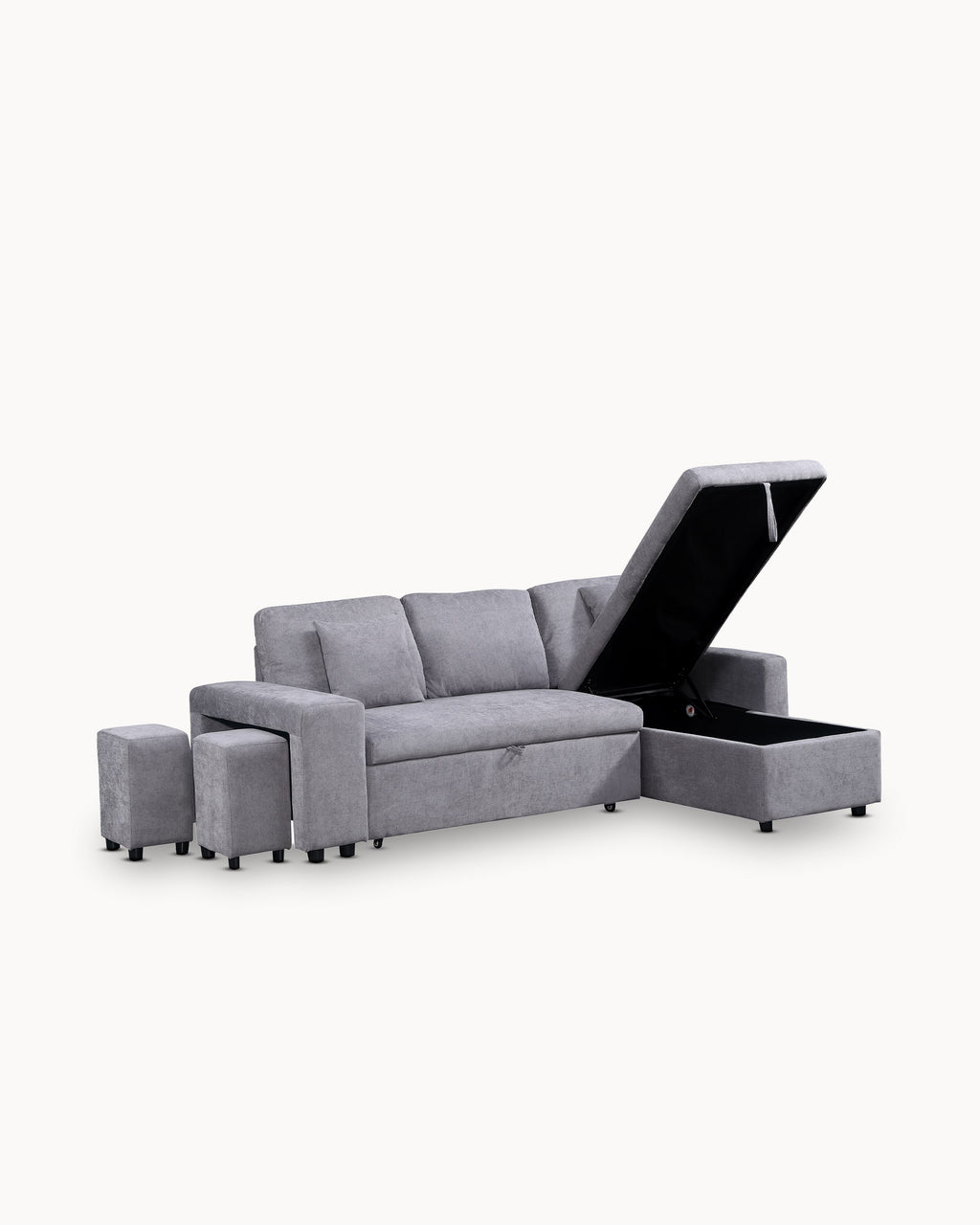 TOPAZIO reversible chaise longue sofa with bed, storage and pouffes