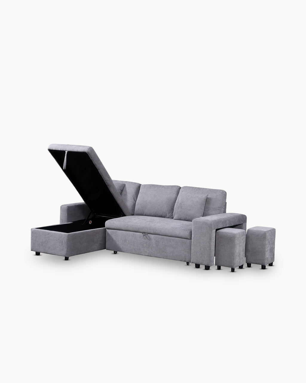 TOPAZIO reversible chaise longue sofa with bed, storage and pouffes